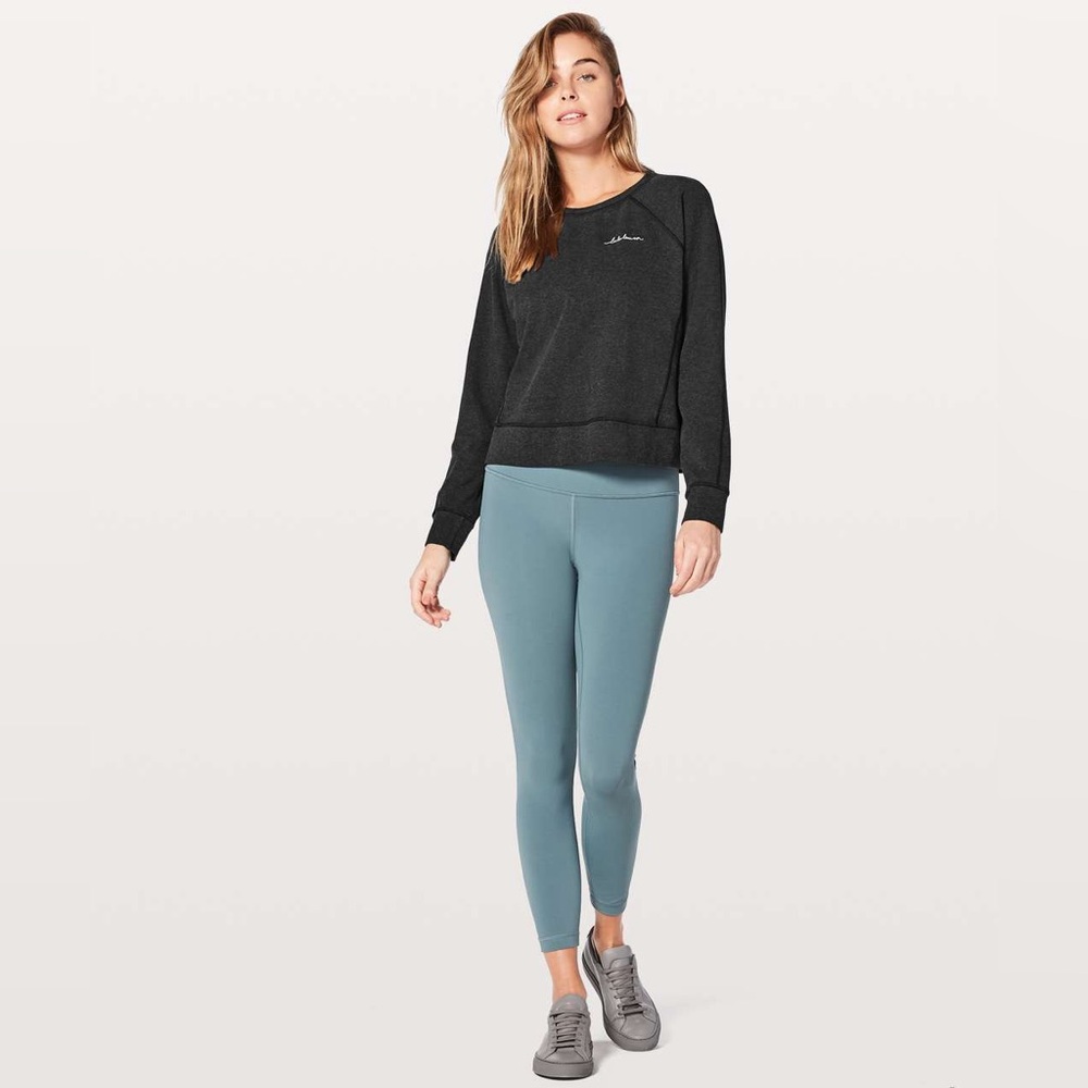 Lululemon Loop Back Crew Expression Heathered Black Long Sleeve Sweatshirt